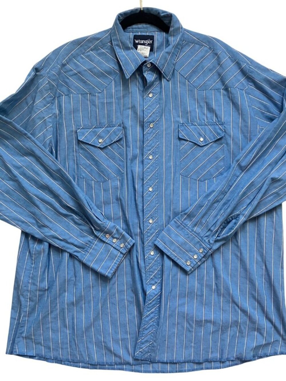 Wrangler Western Mens Long Sleeve Pearl Snap Button Up Blue Striped Shirt 3XT
